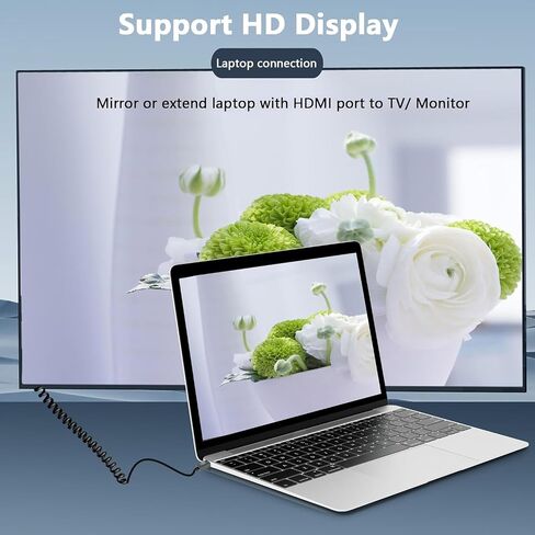 GELRHONR 8k HDMI Short Coiled Cable, Extreme Thin HDMI Male to Male Extension Spring Flexible Cord 48Gbps High Speed Support 3D 8K@60Hz for On-Camera Monitors,TV,PS5, Xbox Series X/S (Down Angle) in Saudi Arabia