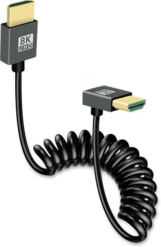 GELRHONR 8k HDMI Short Coiled Cable, Extreme Thin HDMI Male to Male Extension Spring Flexible Cord 48Gbps High Speed Support 3D 8K@60Hz for On-Camera Monitors,TV,PS5, Xbox Series X/S (Down Angle) in Saudi Arabia