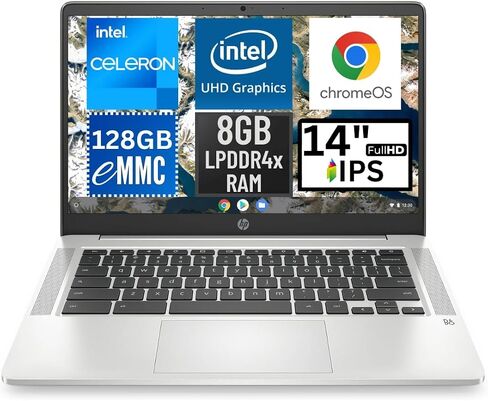 HP Chromebook 14a-na1093cl 14 Inch Full HD Laptop IPS Intel Celeron N4500 8GB LPDDR4x RAM 128GB eMMC UHD Graphics Wi-Fi Bluetooth 720p Camera Backlit Keyboard Chrome OS, Mineral Silver (Renewed) in Saudi Arabia