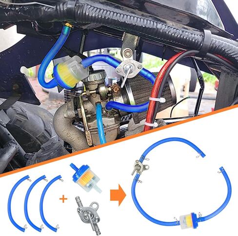 HOLATO Gas Fuel Line Hose Clamps Fuel Filters with Inline Shut Off Valve Petcock Set for 50cc 70cc 90cc 110cc 125cc 150cc Taotao Coolster Apollo Baja ATV Four Wheeler Moped Scooter Dirt Pit Bike Black in Kuwait