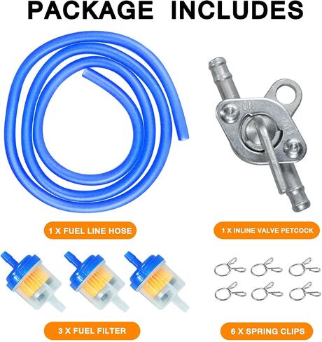 HOLATO Gas Fuel Line Hose Clamps Fuel Filters with Inline Shut Off Valve Petcock Set for 50cc 70cc 90cc 110cc 125cc 150cc Taotao Coolster Apollo Baja ATV Four Wheeler Moped Scooter Dirt Pit Bike Black in Kuwait