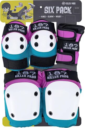 187 وسادة Killer Pads للركبة أثناء التزلج، ووسادات للكوع، وواقيات للمعصم، مجموعة مكونة من ستة قطع، كركديه، صغيرة/متوسطة in Kuwait