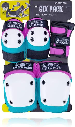 187 وسادة Killer Pads للركبة أثناء التزلج، ووسادات للكوع، وواقيات للمعصم، مجموعة مكونة من ستة قطع، كركديه، صغيرة/متوسطة in Kuwait