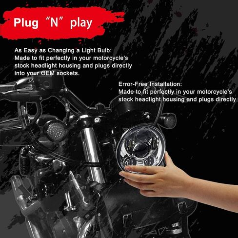 مصباح أمامي LED من Wisamic 5-3/4 5.75 بوصة - متوافق مع Harley Davidson Dyna Street Bob Super Wide Glide Low Rider Night Rod Train Softail Deuce Custom Sportster Iron 883-أسود in Kuwait