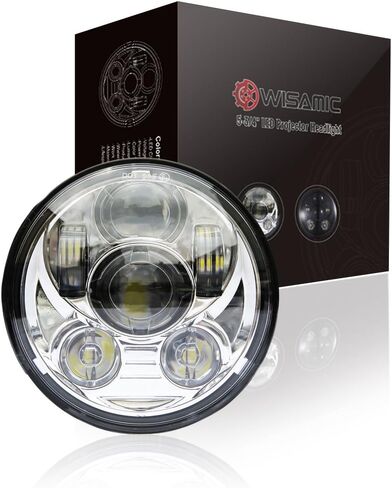 مصباح أمامي LED من Wisamic 5-3/4 5.75 بوصة - متوافق مع Harley Davidson Dyna Street Bob Super Wide Glide Low Rider Night Rod Train Softail Deuce Custom Sportster Iron 883-أسود in Kuwait