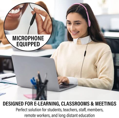 Maeline Bulk On Ear Student Headphones with Microphone for Library, School, Classroom, Airplane, Kids Online Learning and Travel, 3.5 mm Headphone Plug - 20 Pack - Multi Color in Saudi Arabia