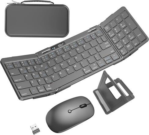 Foldable Keyboard and Mouse, EDJO Folding Wireless Keyboard Mouse with Portable Case, 2.4G Wireless & Bluetooth, USB-C Rechargeable Keyboard Mouse for Windows, Mac OS, iOS, Android in Saudi Arabia