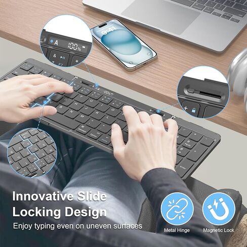 Foldable Keyboard and Mouse, EDJO Folding Wireless Keyboard Mouse with Portable Case, 2.4G Wireless & Bluetooth, USB-C Rechargeable Keyboard Mouse for Windows, Mac OS, iOS, Android in Saudi Arabia