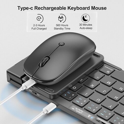 Foldable Keyboard and Mouse, EDJO Folding Wireless Keyboard Mouse with Portable Case, 2.4G Wireless & Bluetooth, USB-C Rechargeable Keyboard Mouse for Windows, Mac OS, iOS, Android in Saudi Arabia
