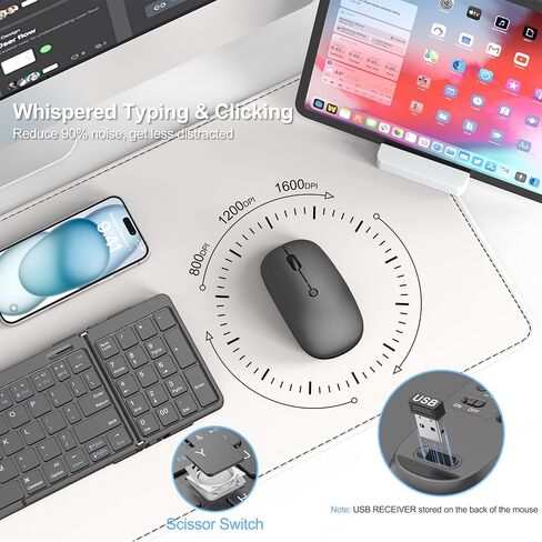 Foldable Keyboard and Mouse, EDJO Folding Wireless Keyboard Mouse with Portable Case, 2.4G Wireless & Bluetooth, USB-C Rechargeable Keyboard Mouse for Windows, Mac OS, iOS, Android in Saudi Arabia