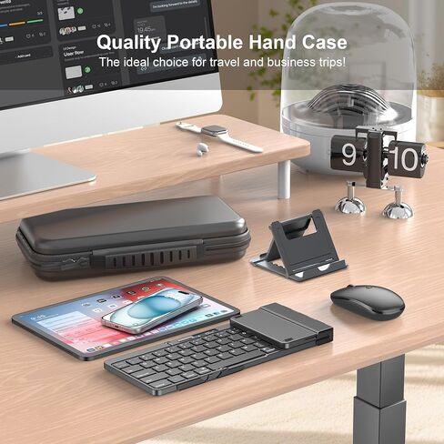 Foldable Keyboard and Mouse, EDJO Folding Wireless Keyboard Mouse with Portable Case, 2.4G Wireless & Bluetooth, USB-C Rechargeable Keyboard Mouse for Windows, Mac OS, iOS, Android in Saudi Arabia