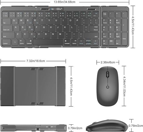 Foldable Keyboard and Mouse, EDJO Folding Wireless Keyboard Mouse with Portable Case, 2.4G Wireless & Bluetooth, USB-C Rechargeable Keyboard Mouse for Windows, Mac OS, iOS, Android in Saudi Arabia