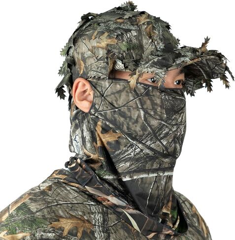 LOOGU Hunting Face Mask Ghillie Hat - Camo Neck Gaiter 3D Leafy Caps for Bow Duck Turkey Deer Hunting Blind Tree Camouflage in Saudi Arabia