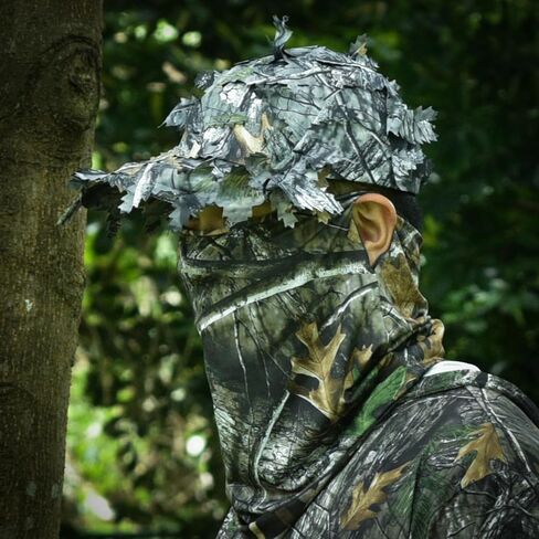 LOOGU Hunting Face Mask Ghillie Hat - Camo Neck Gaiter 3D Leafy Caps for Bow Duck Turkey Deer Hunting Blind Tree Camouflage in Saudi Arabia