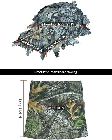 LOOGU Hunting Face Mask Ghillie Hat - Camo Neck Gaiter 3D Leafy Caps for Bow Duck Turkey Deer Hunting Blind Tree Camouflage in Saudi Arabia