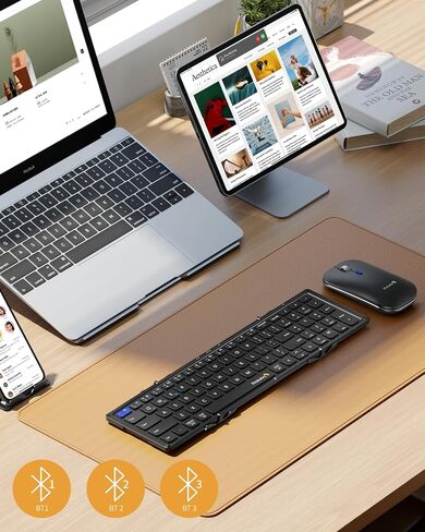 لوحة مفاتيح وماوس مضغوطة قابلة للطي من ProtoArc، ​​مجموعة ماوس لوحة مفاتيح بلوتوث صغيرة محمولة XKM01، لوحة مفاتيح قابلة للطي للسفر لأجهزة iPad iPhone Mac Android Windows - مفتاح Esc باللون الأسود والأرجواني in Kuwait