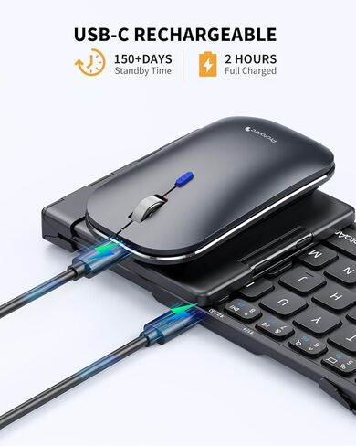 لوحة مفاتيح وماوس مضغوطة قابلة للطي من ProtoArc، ​​مجموعة ماوس لوحة مفاتيح بلوتوث صغيرة محمولة XKM01، لوحة مفاتيح قابلة للطي للسفر لأجهزة iPad iPhone Mac Android Windows - مفتاح Esc باللون الأسود والأرجواني in Kuwait