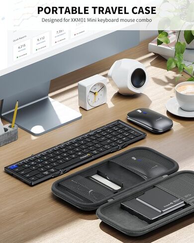 لوحة مفاتيح وماوس مضغوطة قابلة للطي من ProtoArc، ​​مجموعة ماوس لوحة مفاتيح بلوتوث صغيرة محمولة XKM01، لوحة مفاتيح قابلة للطي للسفر لأجهزة iPad iPhone Mac Android Windows - مفتاح Esc باللون الأسود والأرجواني in Kuwait