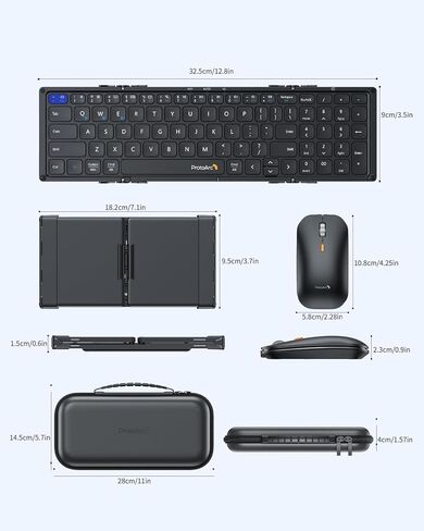 لوحة مفاتيح وماوس مضغوطة قابلة للطي من ProtoArc، ​​مجموعة ماوس لوحة مفاتيح بلوتوث صغيرة محمولة XKM01، لوحة مفاتيح قابلة للطي للسفر لأجهزة iPad iPhone Mac Android Windows - مفتاح Esc باللون الأسود والأرجواني in Kuwait