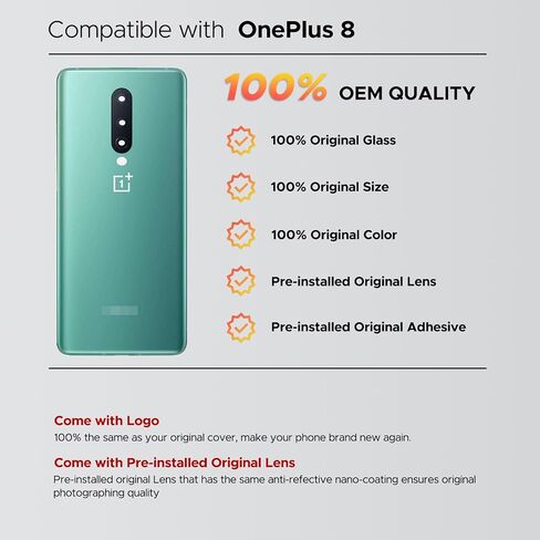 Compatible with OnePlus 8 Back Cover Replacement, OnePlus 8 Back Housing Door with Pre-installed Camera Lens, Repair Tools & Instruction, Glacial Green in Saudi Arabia