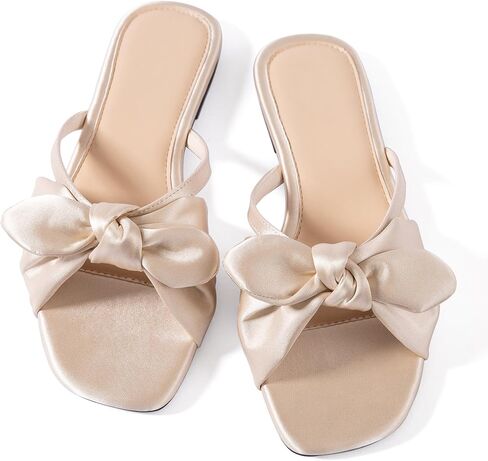 Mtzyoa Women Flat Sandals Bow Satin Ladies Summer Dressy Casual Vacation Bohemian Cute Leather Fashion Comfy Slip On Slides in Saudi Arabia