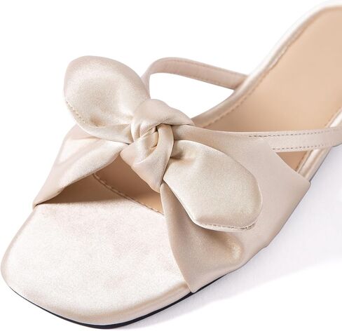 Mtzyoa Women Flat Sandals Bow Satin Ladies Summer Dressy Casual Vacation Bohemian Cute Leather Fashion Comfy Slip On Slides in Saudi Arabia
