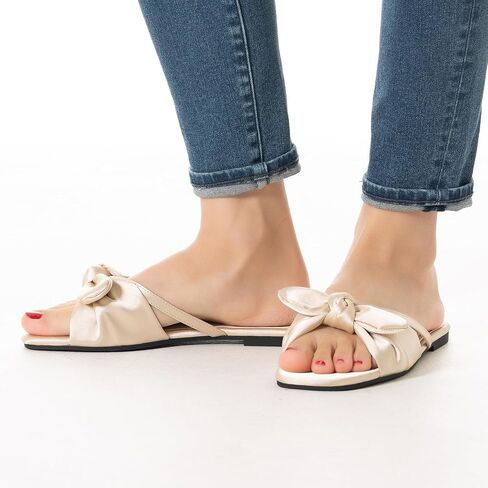 Mtzyoa Women Flat Sandals Bow Satin Ladies Summer Dressy Casual Vacation Bohemian Cute Leather Fashion Comfy Slip On Slides in Saudi Arabia