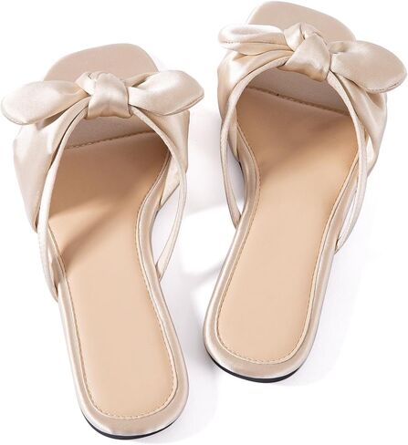 Mtzyoa Women Flat Sandals Bow Satin Ladies Summer Dressy Casual Vacation Bohemian Cute Leather Fashion Comfy Slip On Slides in Saudi Arabia