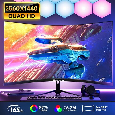 شاشة ألعاب منحنية مقاس 27 بوصة، 165 هرتز QHD (2560×1440)، 1 مللي ثانية، FreeSync، Eye Care HDR 100% sRGB، شاشة R1500 منحنية 16:9 واسعة مع HDMI × 2 DisplayPort × 2، مكبرات صوت مدمجة، VESA، قابلة للتعديل in Saudi Arabia