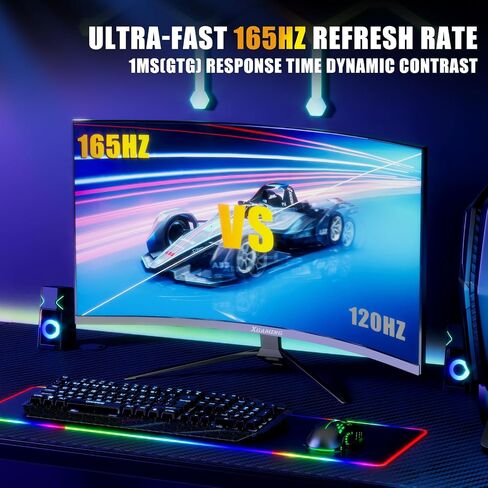 شاشة ألعاب منحنية مقاس 27 بوصة، 165 هرتز QHD (2560×1440)، 1 مللي ثانية، FreeSync، Eye Care HDR 100% sRGB، شاشة R1500 منحنية 16:9 واسعة مع HDMI × 2 DisplayPort × 2، مكبرات صوت مدمجة، VESA، قابلة للتعديل in Saudi Arabia