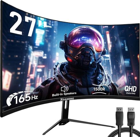 شاشة ألعاب منحنية مقاس 27 بوصة، 165 هرتز QHD (2560×1440)، 1 مللي ثانية، FreeSync، Eye Care HDR 100% sRGB، شاشة R1500 منحنية 16:9 واسعة مع HDMI × 2 DisplayPort × 2، مكبرات صوت مدمجة، VESA، قابلة للتعديل in Saudi Arabia