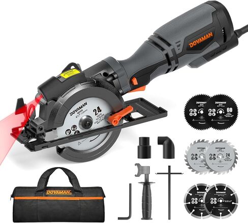 DOVAMAN Circular Saw, 5.8A 4-1/2" Compact Circular Saw w/Contractor Bag, Laser Guide, Metal Auxiliary Handle, Multi-Material Cuts w/ 6 Saw Blades, Tool-Free Adjustment of Angle & Depth (Max 1-11/16") in Saudi Arabia