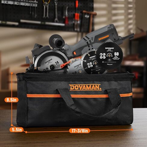 DOVAMAN Circular Saw, 5.8A 4-1/2" Compact Circular Saw w/Contractor Bag, Laser Guide, Metal Auxiliary Handle, Multi-Material Cuts w/ 6 Saw Blades, Tool-Free Adjustment of Angle & Depth (Max 1-11/16") in Saudi Arabia