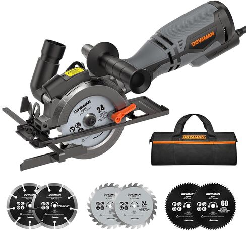 DOVAMAN Circular Saw, 5.8A 4-1/2" Compact Circular Saw w/Contractor Bag, Laser Guide, Metal Auxiliary Handle, Multi-Material Cuts w/ 6 Saw Blades, Tool-Free Adjustment of Angle & Depth (Max 1-11/16") in Saudi Arabia
