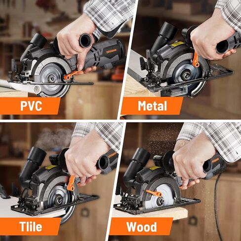 DOVAMAN Circular Saw, 5.8A 4-1/2" Compact Circular Saw w/Contractor Bag, Laser Guide, Metal Auxiliary Handle, Multi-Material Cuts w/ 6 Saw Blades, Tool-Free Adjustment of Angle & Depth (Max 1-11/16") in Saudi Arabia