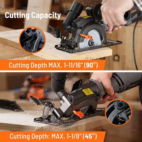 DOVAMAN Circular Saw, 5.8A 4-1/2" Compact Circular Saw w/Contractor Bag, Laser Guide, Metal Auxiliary Handle, Multi-Material Cuts w/ 6 Saw Blades, Tool-Free Adjustment of Angle & Depth (Max 1-11/16") in Saudi Arabia