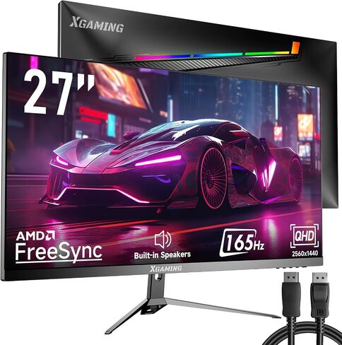 شاشة ألعاب منحنية مقاس 27 بوصة، 165 هرتز QHD (2560×1440)، 1 مللي ثانية، FreeSync، Eye Care HDR 100% sRGB، شاشة R1500 منحنية 16:9 واسعة مع HDMI × 2 DisplayPort × 2، مكبرات صوت مدمجة، VESA، قابلة للتعديل in Saudi Arabia