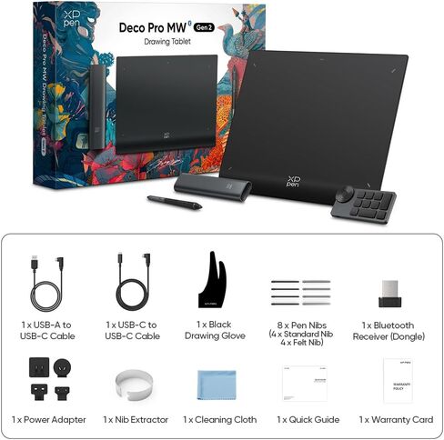 تابلت الرسم اللاسلكي XPPen Deco Pro MW Gen2 Bluetooth مع قلم X3 Pro وقرص مفتاح صغير، لوحة رسم رقمية للرسوم المتحركة والفن الرقمي وتحرير الفيديو (9 بوصة) in Kuwait