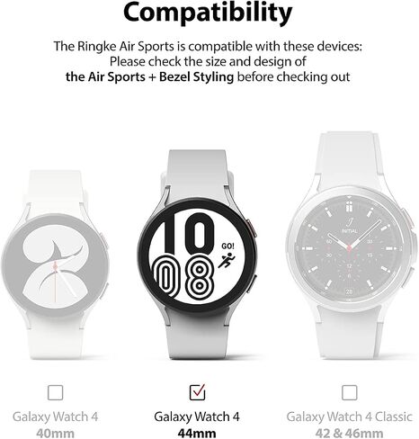 Ringke [Air Sports + Bezel Styling] Compatible with Samsung Galaxy Watch 4 44mm, Flexible Shockproof TPU Case with Adhesive Aluminum Frame Ring Cover - Black / 10 in Saudi Arabia