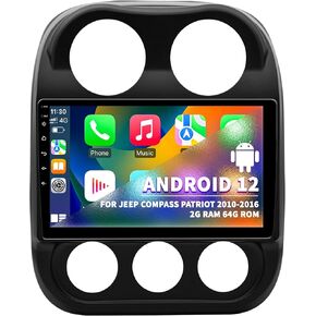Car Stereo for Jeep Compass Patriot 2010 2011 2012 2013 2014 2015 2016, Android 12 2G/64G Car Radio IPS Touch Screen, Head Unit with Wireless Carplay Android Auto Bluetooth WiFi Mirror Link SWC