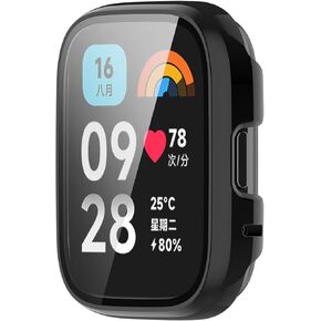 Full Coverage Case with Screen Protector Compatible with Redmi Watch 3/3 lite/3 Active, Disscool PC and Real Glass Replace Protective Case Cover
