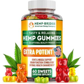 HEMPBRIDGE Pack of 2 Hemp Gummies 50mg - Made in USA - Omega 3 Supplement with Hemp Oil - Fruity Gummies for Joints, Muscles, Relax, Calm, Sleep, Skin and Nails