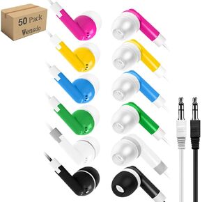 100 Packs Earbuds Bulk Classroom Headphones, Individually Bagged, Wholesale Students Wired Earphones with 3.5 mm Jack for Classroom School Library Museums and More(Mixed Colors)