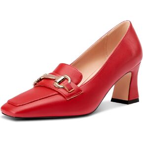 DearOnly Heeled Loafers for Women Square Toe Chunky Block Mid Heel Pumps Slip-on Metal Chain Work Office Dress Shoes 2.8 Inches Heels