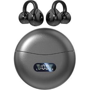 Open Ear Clip Headphones Wireless Earbuds Bluetooth 5.4 Sports Earphones Wireless Charging Case & LED Power Display Waterproof Fitness Headphones for Running (Purple)