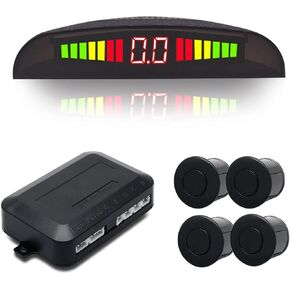 Rear Parking Sensor Kit Black MASO LED Display Parking Assistants Double CPU Security Reversing Parking Radar Sensor Car Vehicle with 4 Sensors Alarm Buzzer Reminder Safe Driving