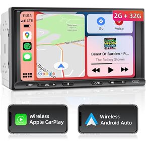 Wireless Double Din Car Stereo Apple Carplay Android Auto,7in Android Touchscreen Car Radio Audio Receiver with Bluetooth,DSP,AM/FM, Live-Backup Camera, Subwoofer,USB/SWC/AUX 2+32G