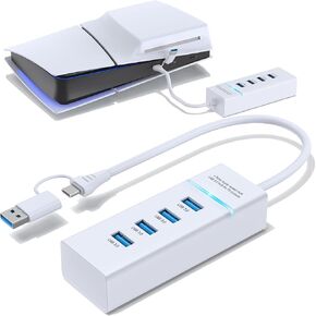 USB Hub for PS5,PS5 USB Port Expander, 4-Port USB 3.0 Splitter, Hiht-Speed USB Charging Hub for PS5 Slim Console, USB C to USB 3.0 Hub with 0.66ft Extended Cable
