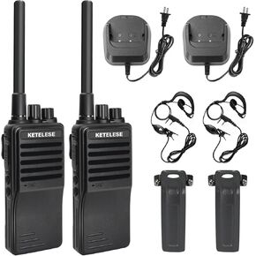 KP01 Professional/Business Walkie Talkies, Programmable Walkie Talkies with Earpiece, Rechargeable, 300,000 sq. ft/25 Floor Range, Two-Way Radio Set, for Camping Hiking Skiing(2 Pack), Black