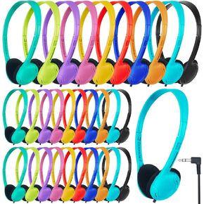 20 Pack Class Set Headphones for Kids Students School Classroom Headphones Bulk Over The Ear Adjustable with 3.5 mm Jack for Library Children Adults Office Gifts Multi Color (B)